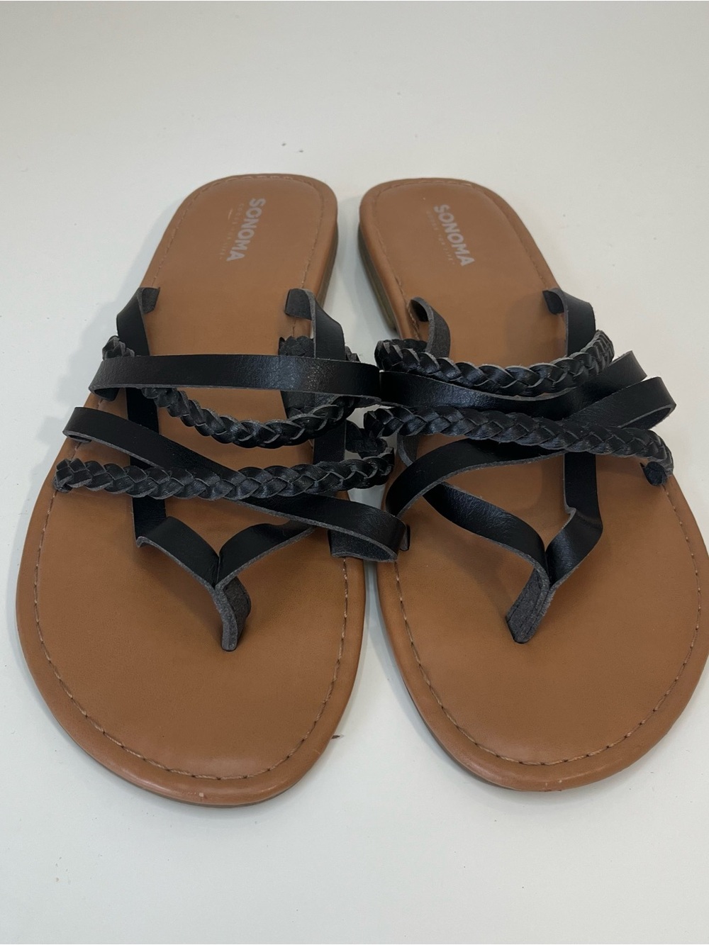 Sonoma Black Braided Multi-Strap Slide Sandals for Women